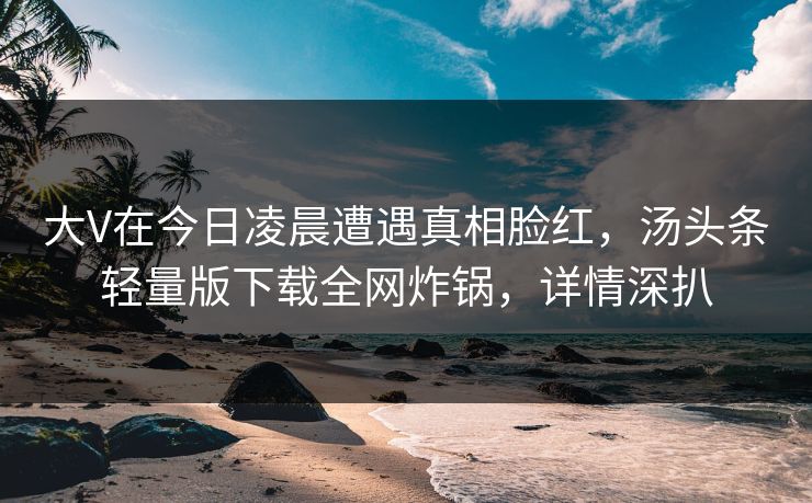 大V在今日凌晨遭遇真相脸红，汤头条轻量版下载全网炸锅，详情深扒